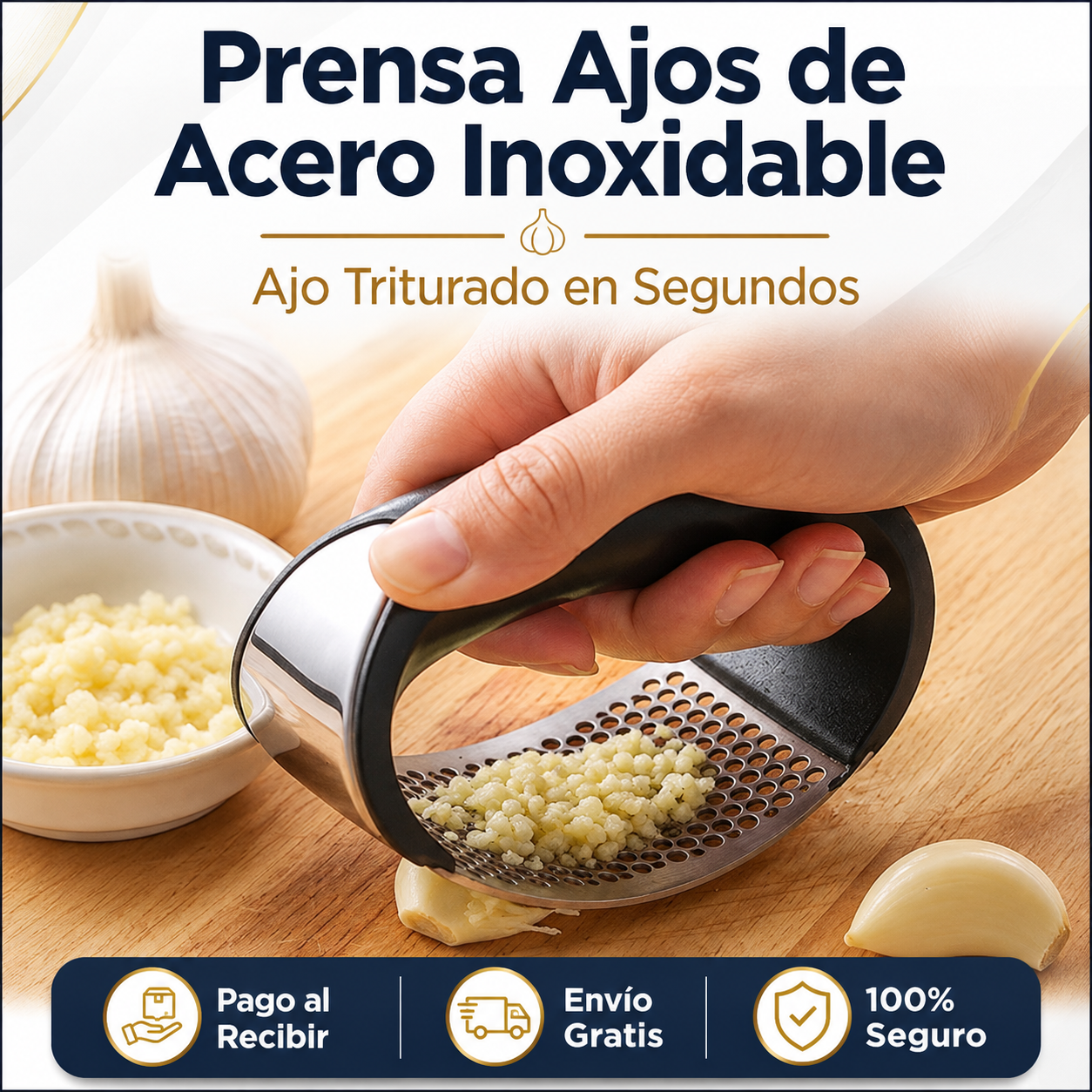 Prensa Ajos de Acero Inoxidable | Tritura Fácil, Rápido y sin Ensuciarte