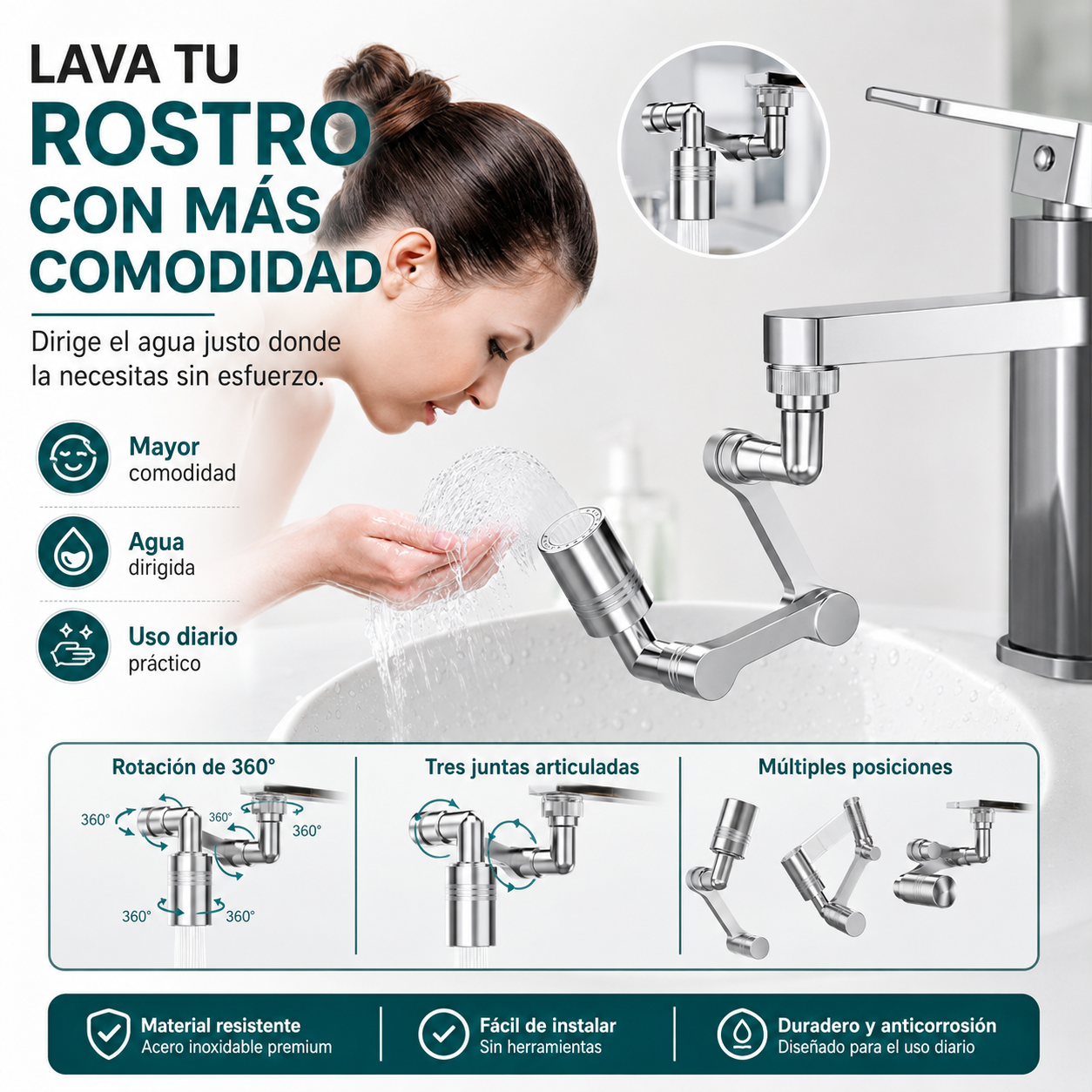 AquaSpin 360™ — Extensor Giratorio para Grifo con Alcance Ajustable