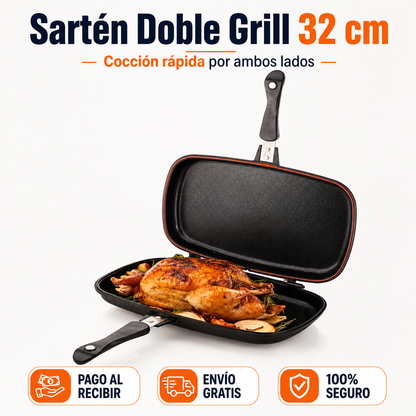 Sartén Doble Grill 32 cm | Cocción Rápida por Ambos Lados