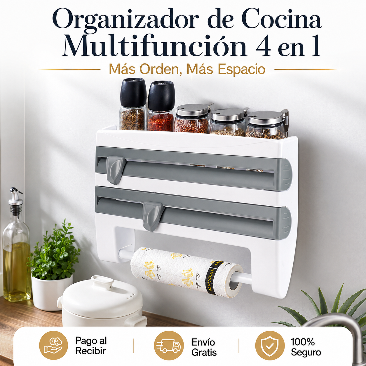 Organizador de Cocina Multifunción 4 en 1 | Más Orden, Más Espacio