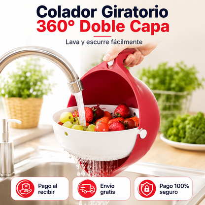 Colador Giratorio 360° Doble Capa | Lava y Escurre Fácilmente