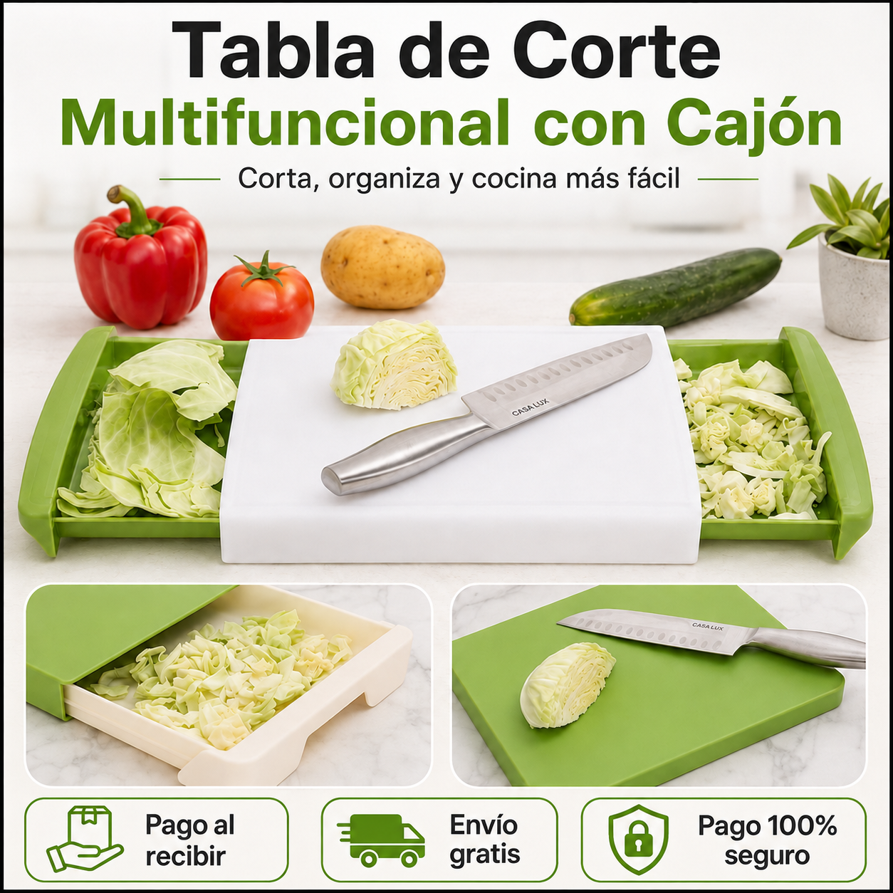 Tabla de Corte Multifuncional con Cajón | Corta, Organiza y Cocina Más Fácil