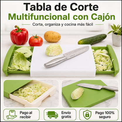 Tabla de Corte Multifuncional con Cajón | Corta, Organiza y Cocina Más Fácil