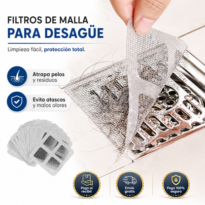 Filtros Adhesivos para Desagüe 10 Unidades — Atrapa Cabellos y Evita Atascos