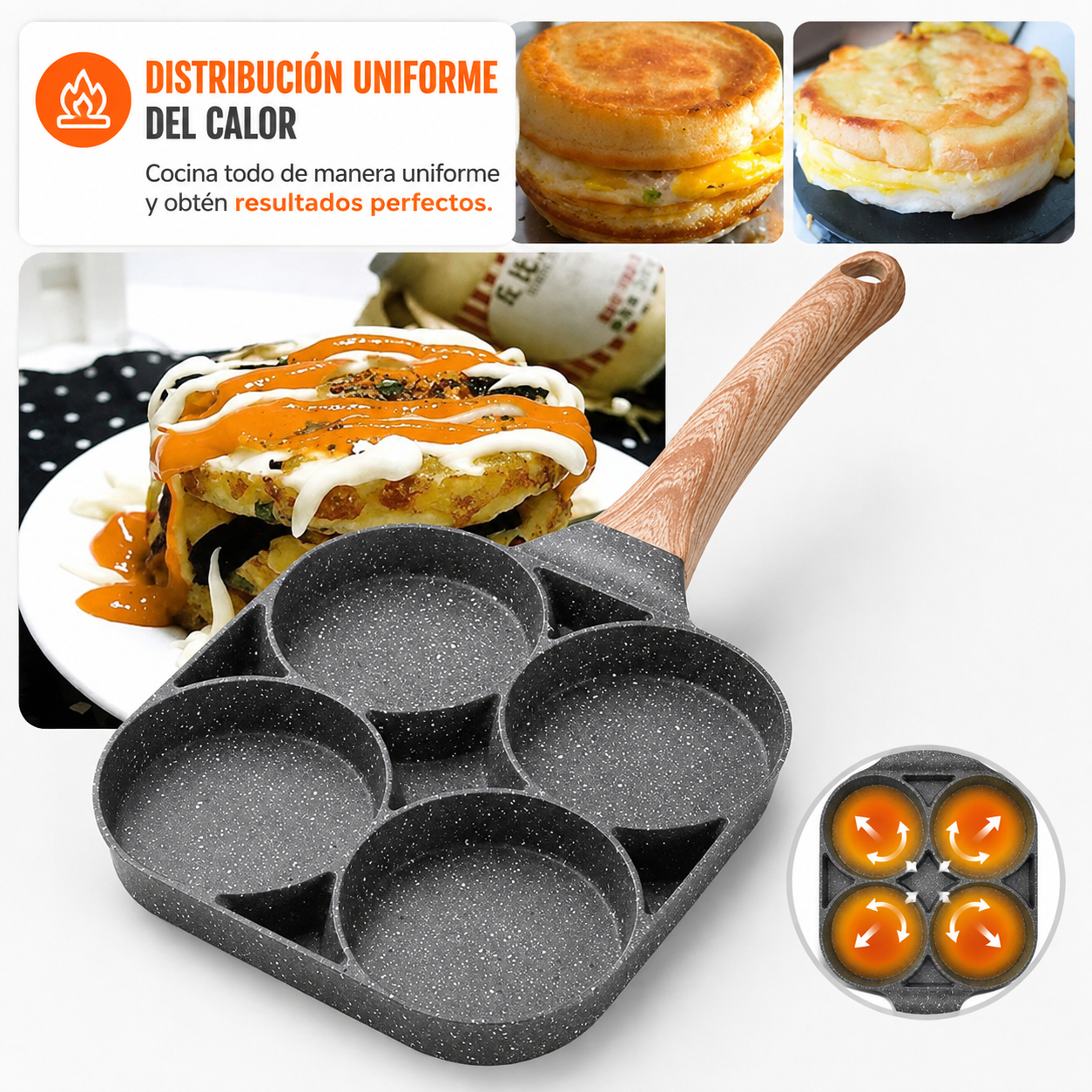 Sartén 4 en 1 para Huevos y Desayunos | Cocina 4 Porciones a la Vez