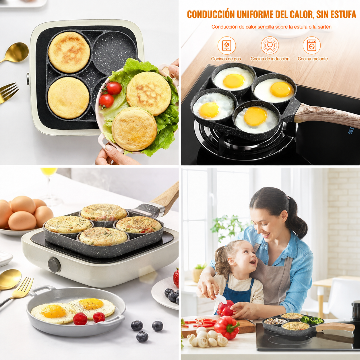 Sartén 4 en 1 para Huevos y Desayunos | Cocina 4 Porciones a la Vez