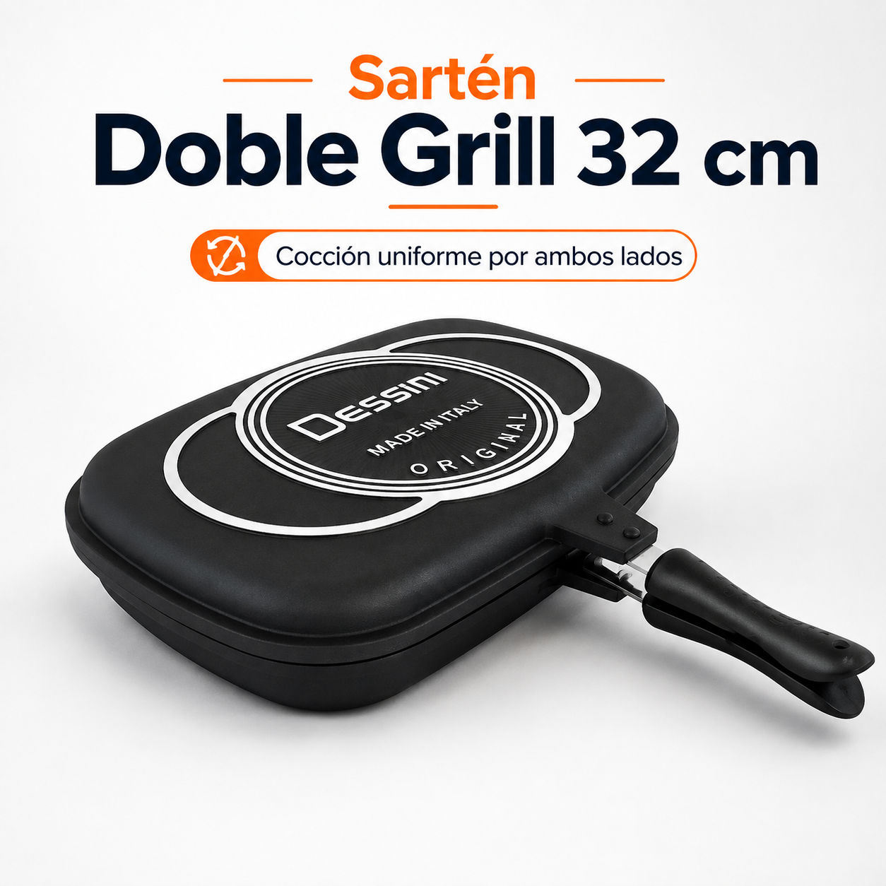 Sartén Doble Grill 32 cm | Cocción Rápida por Ambos Lados