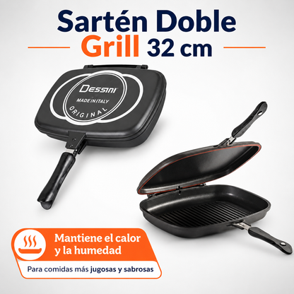 Sartén Doble Grill 32 cm | Cocción Rápida por Ambos Lados