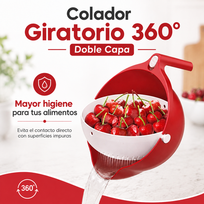 Colador Giratorio 360° Doble Capa | Lava y Escurre Fácilmente