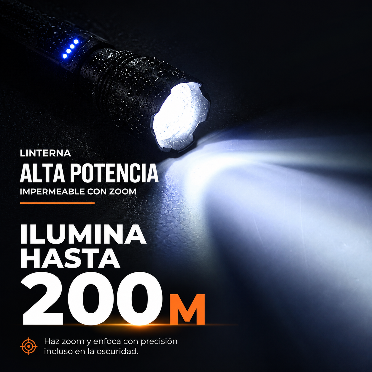 Linterna alta potencia impermeable con zoom