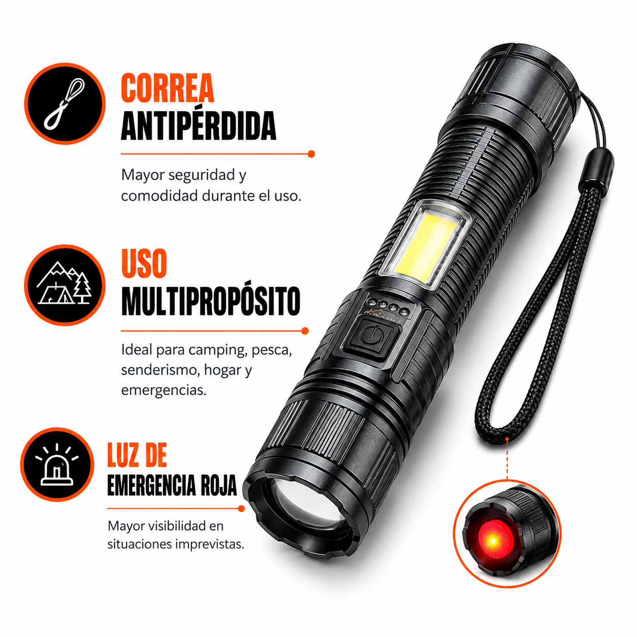 Linterna alta potencia impermeable con zoom