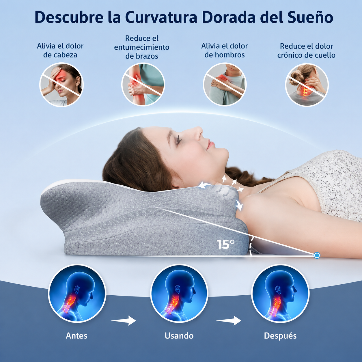 Almohada cervical viscoelástica diseño mariposa GRIS