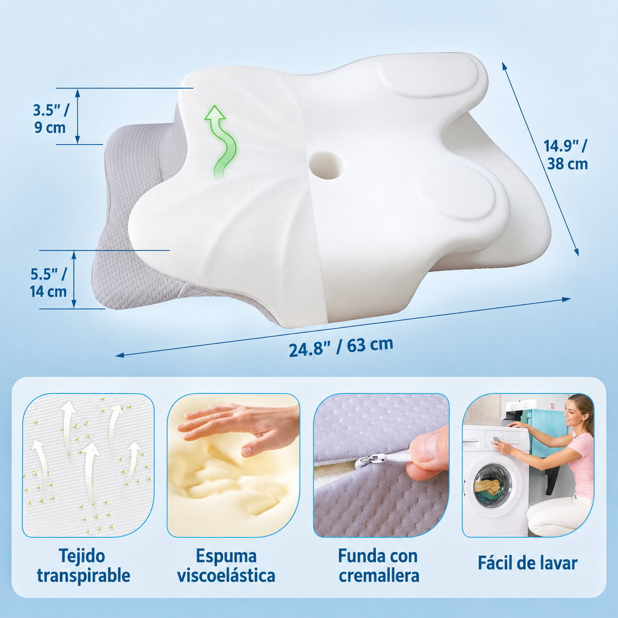 Almohada cervical viscoelástica diseño mariposa GRIS