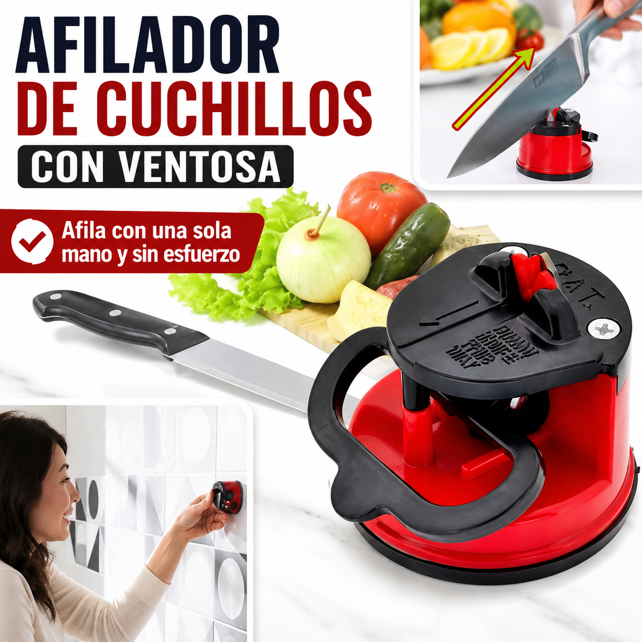 Afilador de Cuchillos Profesional con Ventosa – Afilado Rápido, Seguro y Sin Esfuerzo
