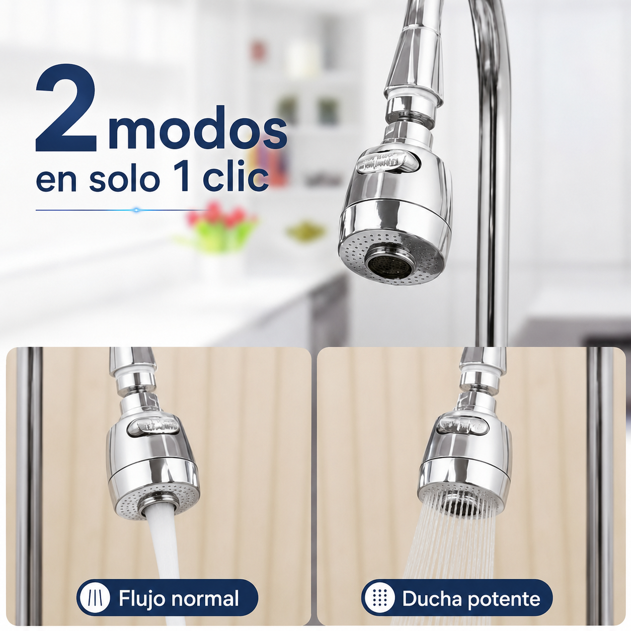 Cabezal Flexible para Grifo con 2 Modos — Más Alcance y Comodidad al Limpiar