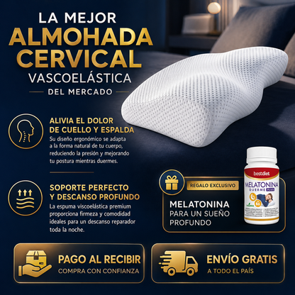 🛌LA MEJOR ALMOHADA CERVICAL VISCOELÁSTICA CUELLO DEL MERCADO 🔥 + REGALO EXCLUSIVO SOLO HOY 🎁