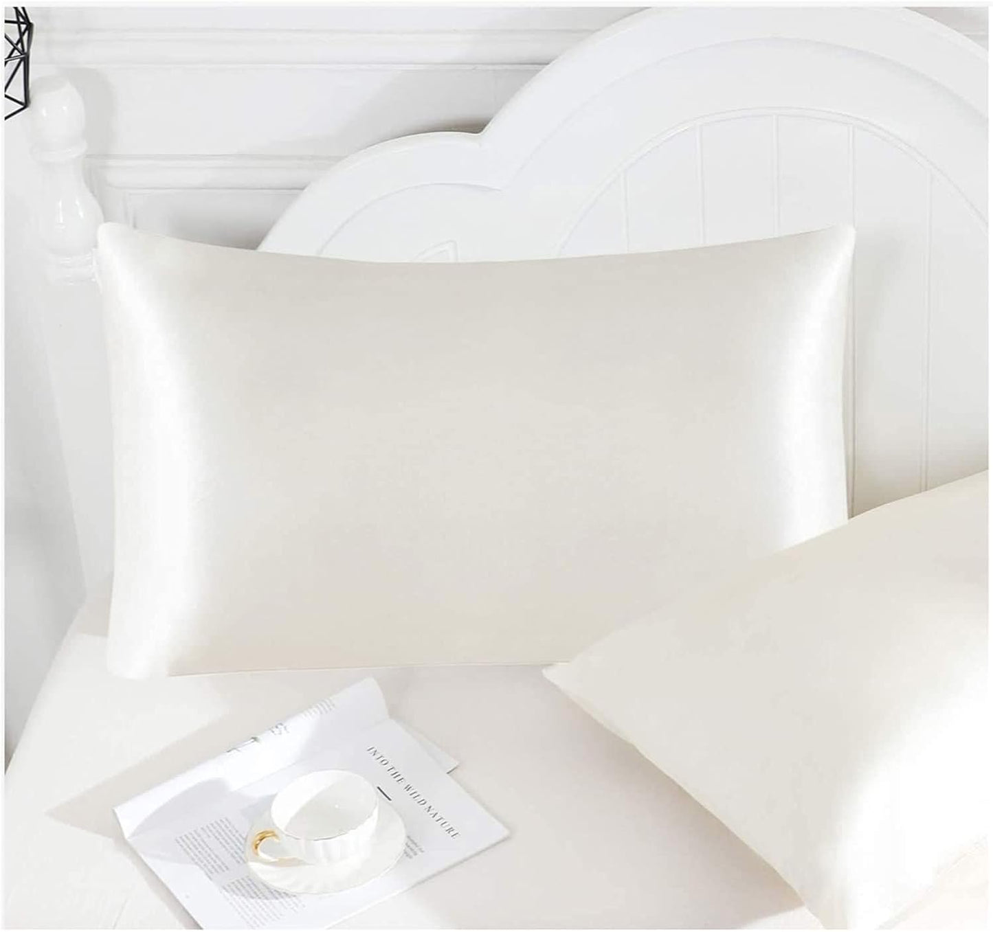 Funda de Almohada Satén Blanco 35x55cm para Modelo (Almohada Cervical Viscoelástica Cuello)