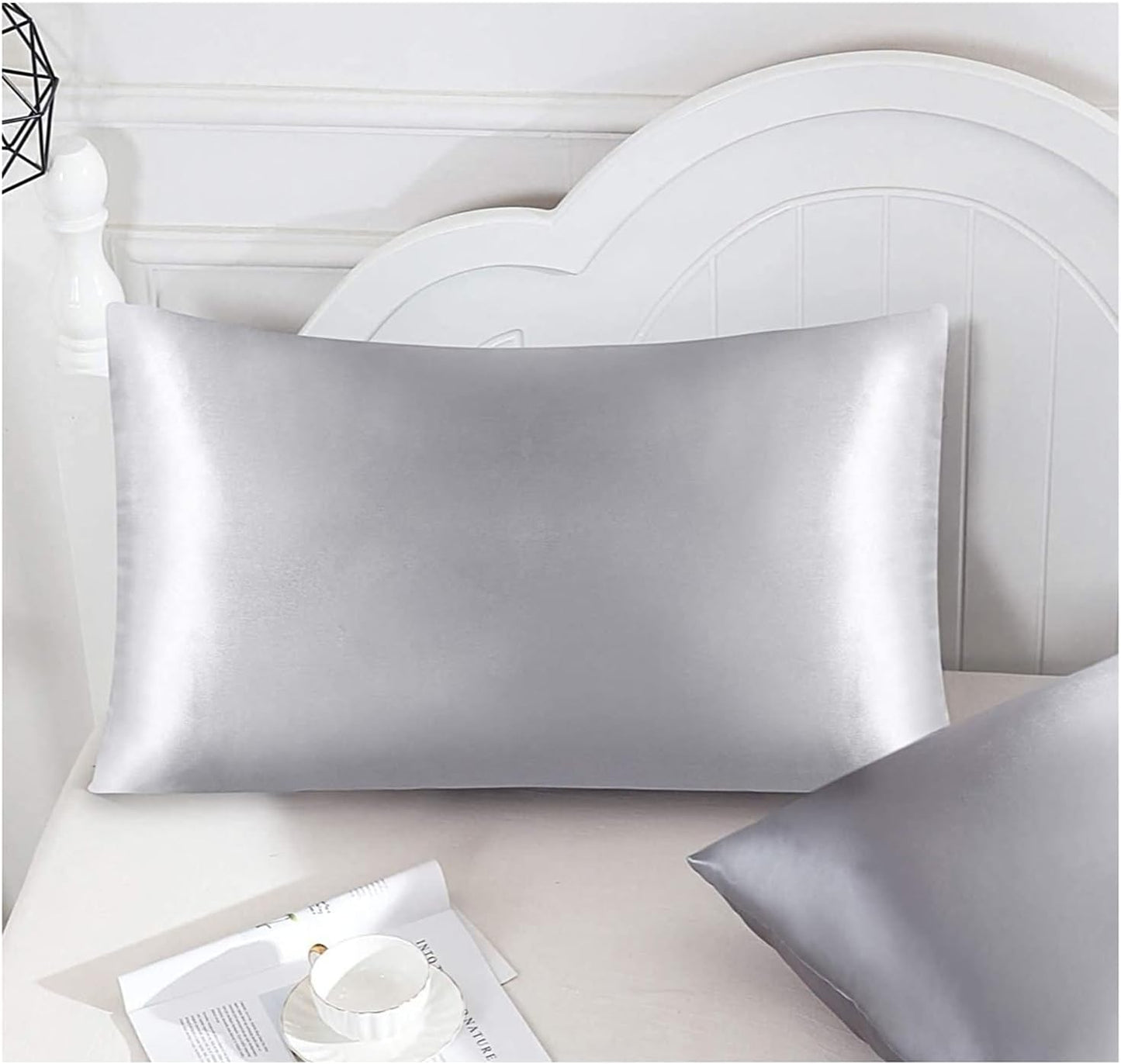 Funda de Almohada Satén Gris 35 x 55cm para modelo (Almohada Cervical Viscoelástica Cuello)