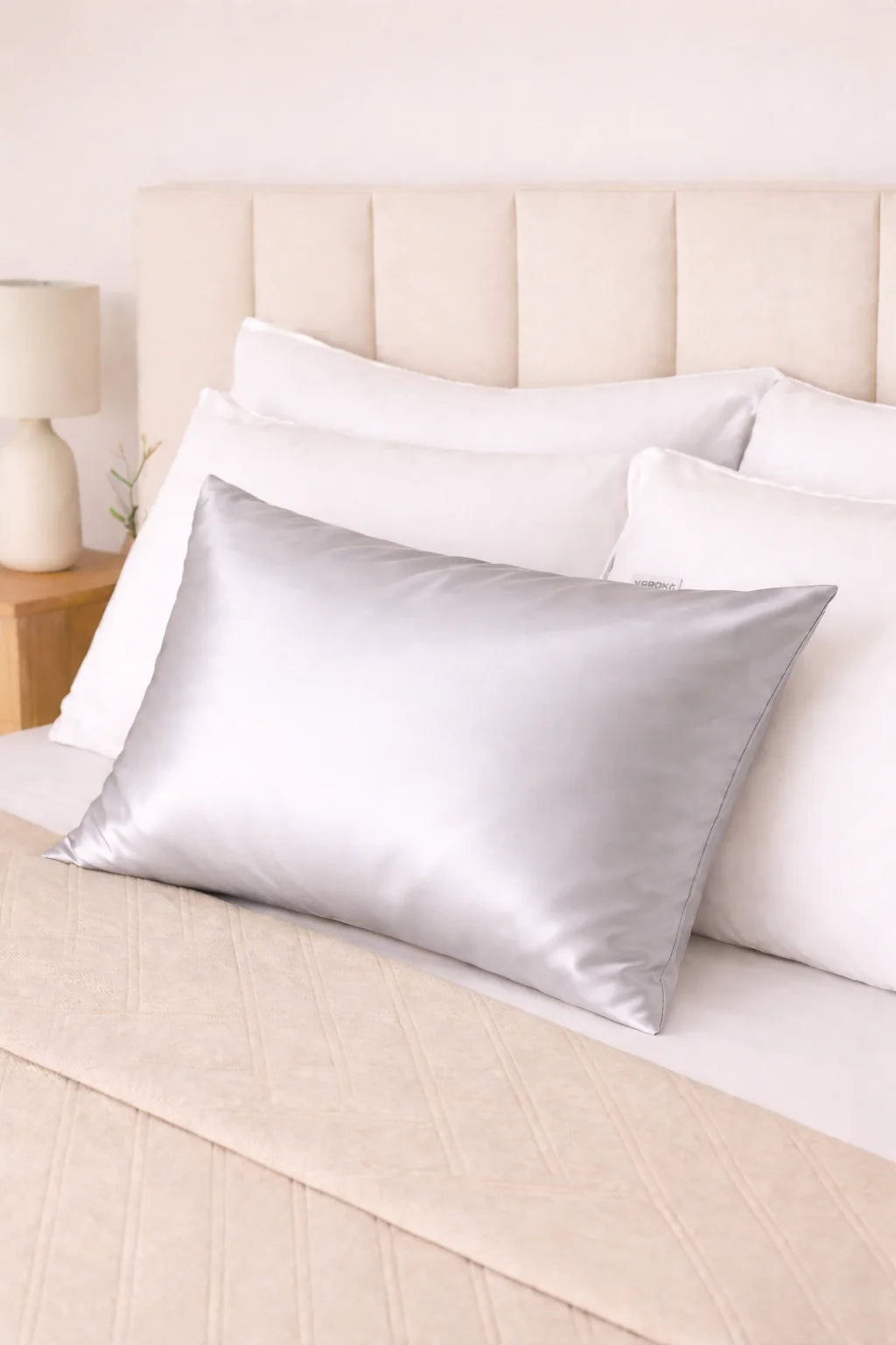 Funda de almohada satén gris para modelo ( Almohada de punto ergonómica 3D ) - additional image 3